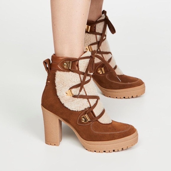 See By Chloe Shoes - NWT See by Chloé Women’s Karla Shearling High Block Heel Booties